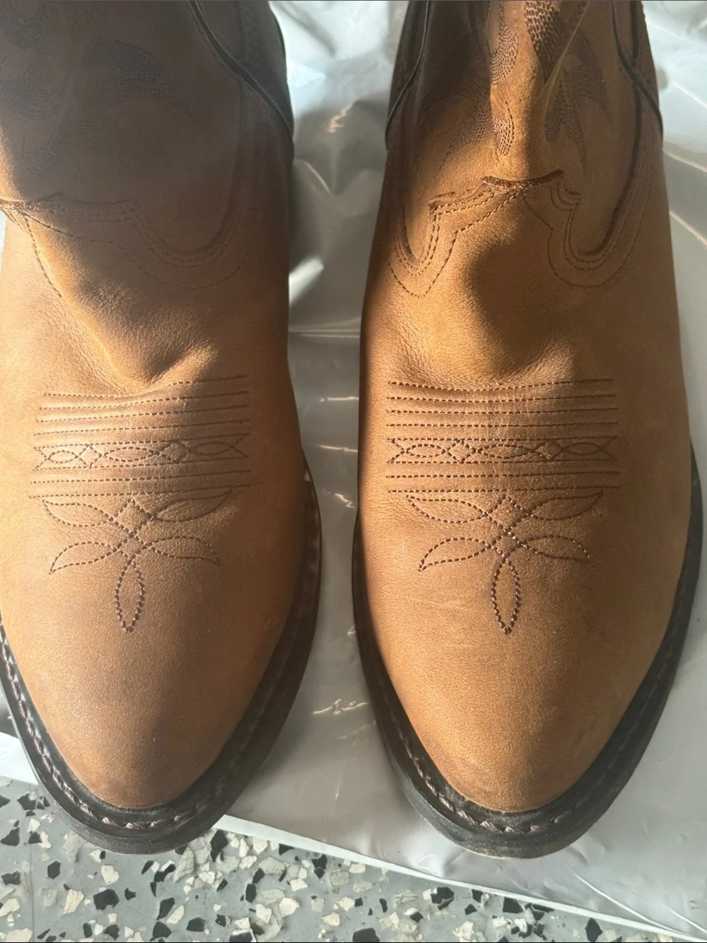 Durango Tan Leather Western Cowboy Boots with Embroidered Shaft